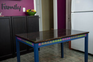 ikea dining table hack, pink chai living