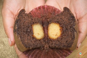 gulab jamun cupcakes - chocolate coconut cupcake with gulab jamun centre