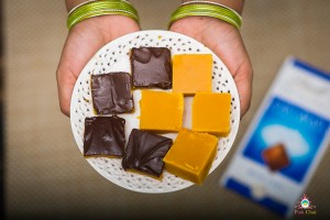 chocolate dipped besan, indian fusion desserts